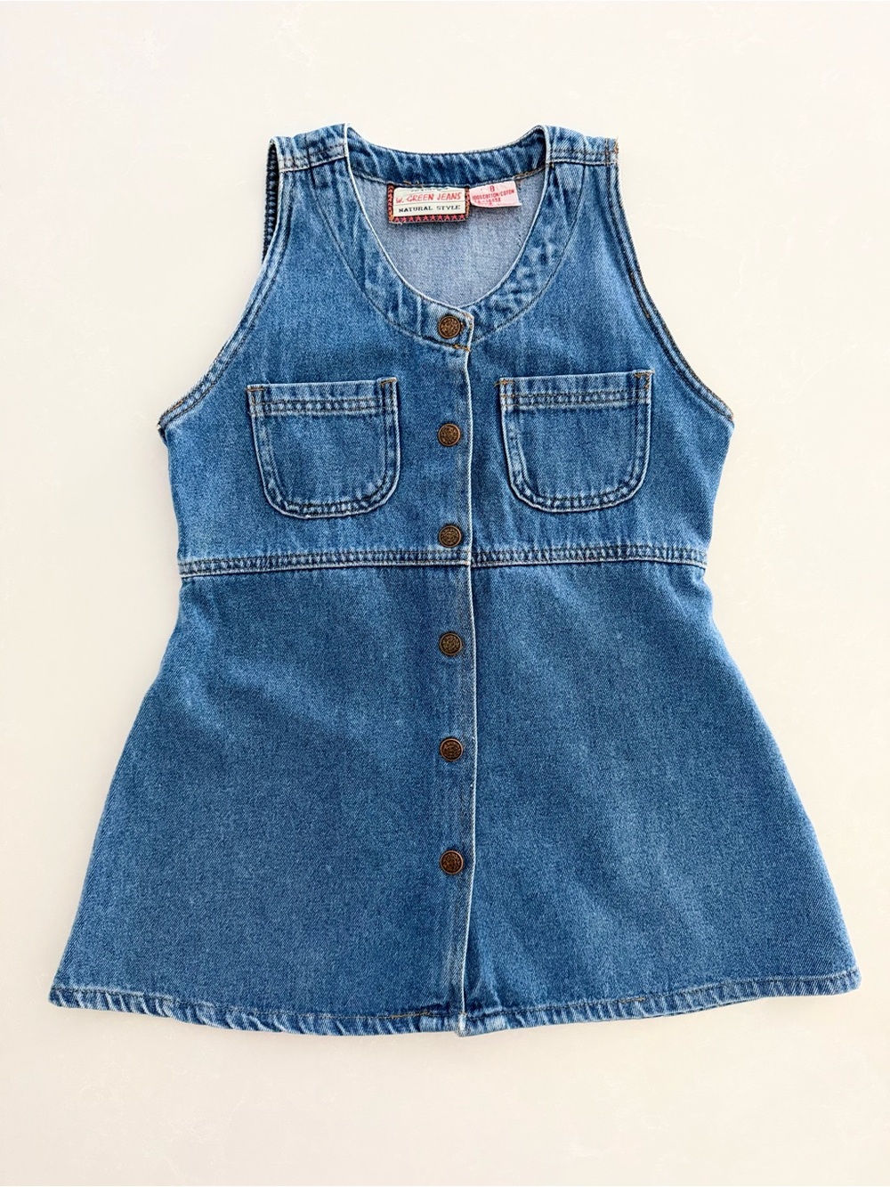 Vintage Green Jeans Girls Denim Jumper Dress • Size 8